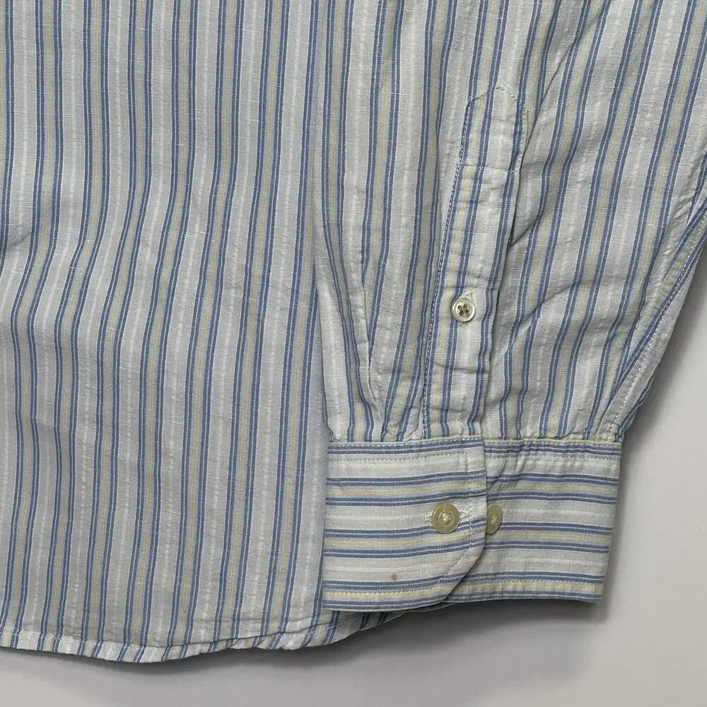 Banana Republic Classic XXL Tall Linen Cotton Shirt Blue White Stripe Long Sleev